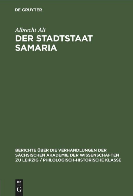 Der Stadtstaat Samaria - Albrecht Alt