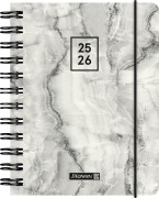 BRUNNEN Schülerkalender (2025/2026) "Grey Marble", 1 Seite = 1 Tag, A6, 352 Seiten, PP-Umschlag, grau - 