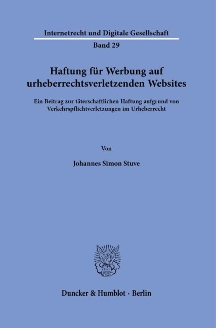 Haftung für Werbung auf urheberrechtsverletzenden Websites. - Johannes Simon Stuve