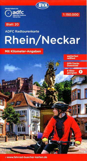ADFC-Radtourenkarte 20 Rhein /Neckar 1:150.000, reiß- und wetterfest, E-Bike geeignet, GPS-Tracks Download, mit Bett+Bike Symbolen, mit Kilometer-Angaben - 