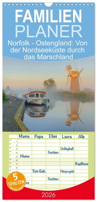 Familienplaner 2026 - Norfolk - Ostengland: Von der Nordseeküste durch das Marschland mit 5 Spalten (Wandkalender, 21 x 45 cm) CALVENDO - Joana Kruse