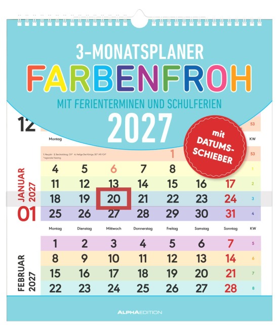 3-Monatsplaner Farbenfroh 2027 - 