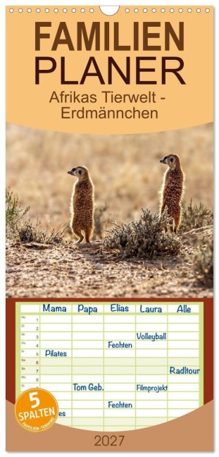 Familienplaner 2027 - Afrikas Tierwelt - Erdmännchen mit 5 Spalten (Wandkalender, 21 x 45 cm) CALVENDO - Michael Voß
