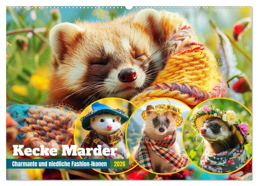 Kecke Marder. Charmante und niedliche Fashion-Ikonen (Wandkalender 2026 DIN A2 quer), CALVENDO Monatskalender - Rose Hurley