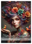Cover-Bild zum Titel 'Fantasievolle Frauenporträts - Blütenzauber und Paradiesvögel (Wandkalender 2026 DIN A2 hoch), CALVENDO Monatskalender' von 'Fotodesign Verena Scholze'