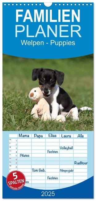 Familienplaner 2025 - Welpen - Puppies mit 5 Spalten (Wandkalender, 21 x 45 cm) CALVENDO - Jeanette Hutfluss