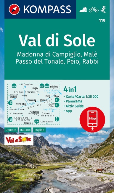 KOMPASS Wanderkarte 119 Val di Sole, Madonna di Campiglio, Malè, Passo del Tonale, Peio, Rabbi 1:35.000 - 