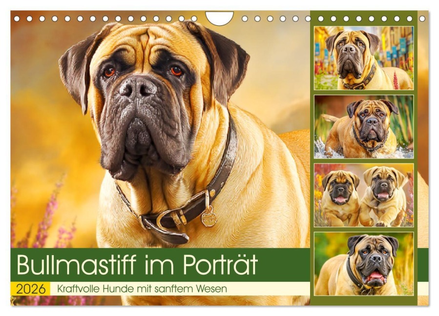 Bullmastiff im Porträt. Kraftvolle Hunde mit sanftem Wesen (Wandkalender 2026 DIN A4 quer), CALVENDO Monatskalender - Rose Hurley