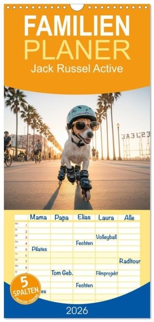 Familienplaner 2026 - Jack Russel Active mit 5 Spalten (Wandkalender, 21 x 45 cm) CALVENDO - Walddesignerin® Walddesignerin®