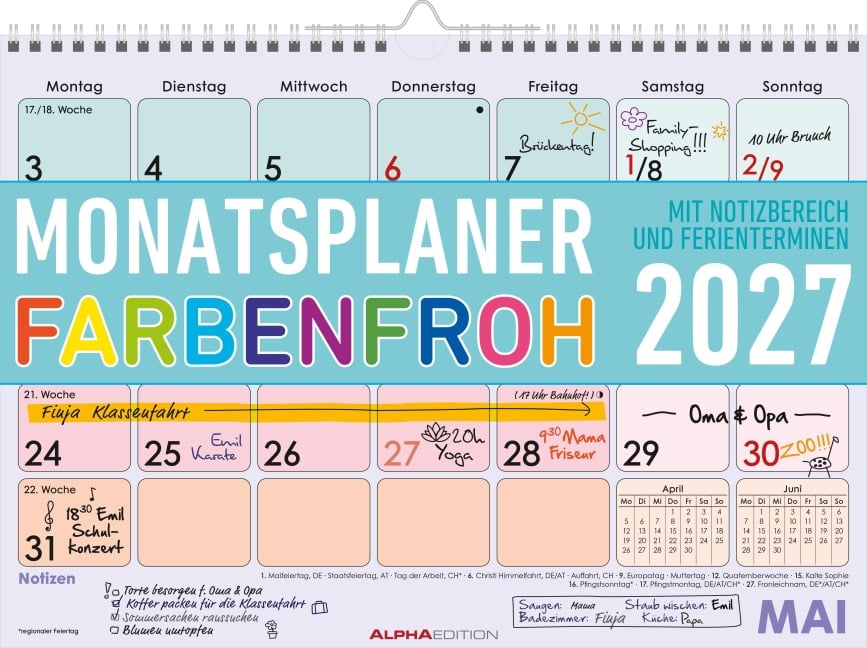 Monatsplaner 1M/1S Farbenfroh 2027 - 