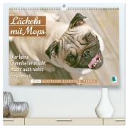 Cover-Bild zum Titel 'Lächeln mit Mops (hochwertiger Premium Wandkalender 2026 DIN A2 quer), Kunstdruck in Hochglanz' von 'Calvendo Calvendo'