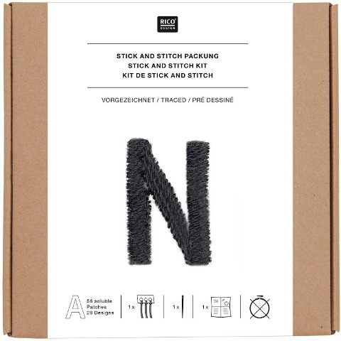 Stick & Stitch Packung Alphabet grafisch, schwarz, inkl. wasserlöslicher Stickvorlage, inkl. wasserlöslicher, bedruckter Stickvorl - 