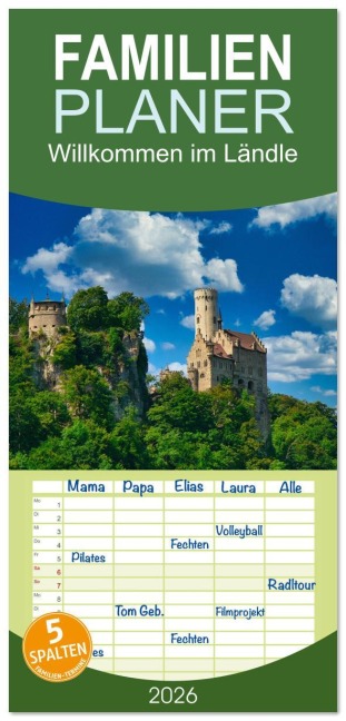 Familienplaner 2026 - Willkommen im Ländle mit 5 Spalten (Wandkalender, 21 x 45 cm) CALVENDO - Klaus-Peter Huschka