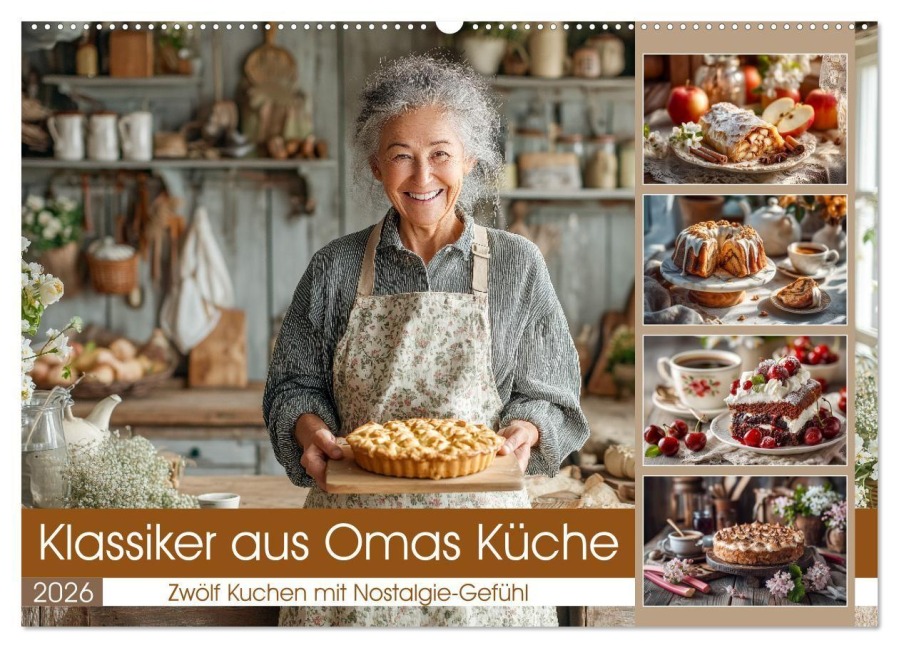Klassiker aus Omas Küche - Zwölf Kuchen mit Nostalgie-Gefühl (Wandkalender 2026 DIN A2 quer), CALVENDO Monatskalender - Mb Fotografie