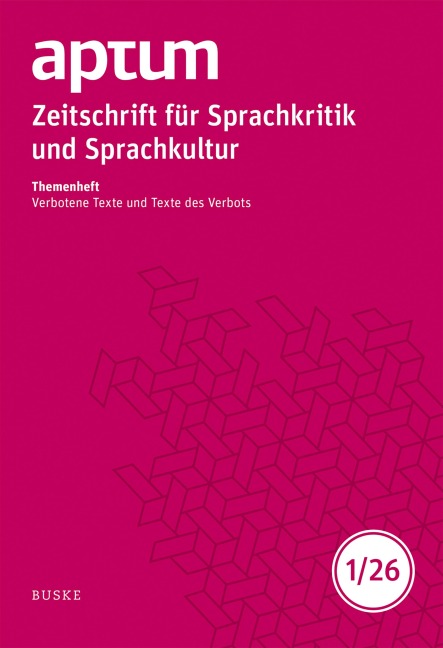 Aptum, Zeitschrift für Sprachkritik und Sprachkultur 22. Jahrgang. 2026, Heft 1 - 