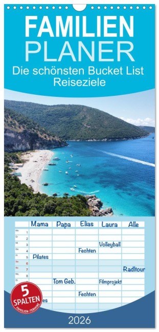 Familienplaner 2026 - Die schönsten Bucket List Reiseziele mit 5 Spalten (Wandkalender, 21 x 45 cm) CALVENDO - Izabella Meczykowski