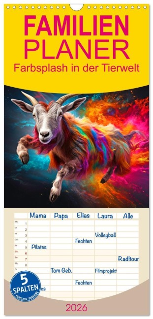 Familienplaner 2026 - Farbsplash in der Tierwelt mit 5 Spalten (Wandkalender, 21 x 45 cm) CALVENDO - Rupert Kowalski