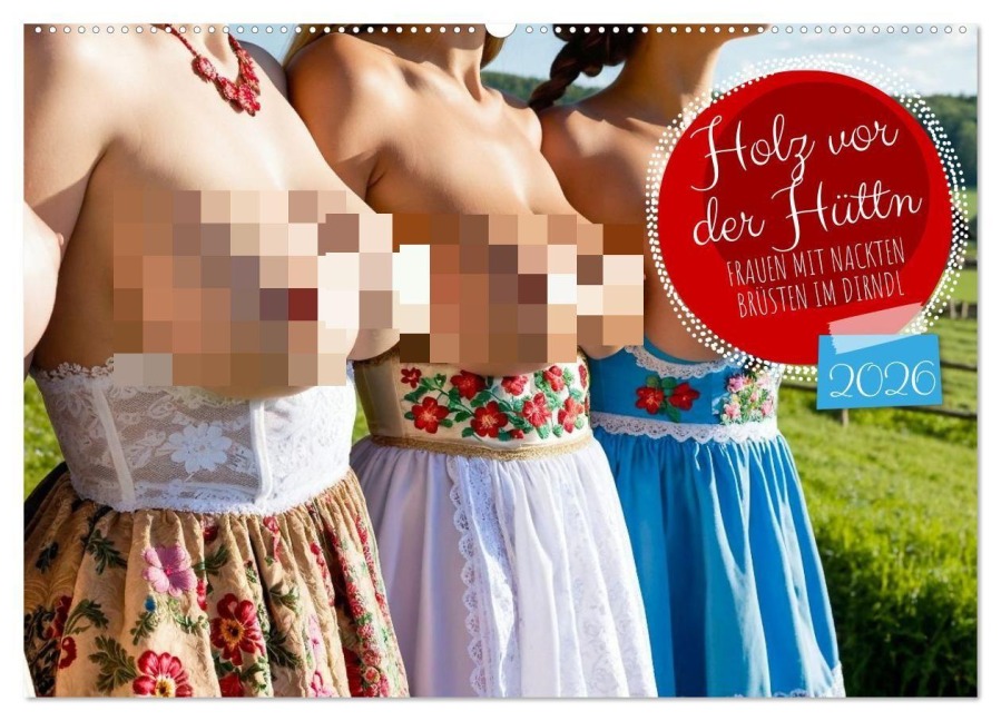 Holz vor der Hüttn - Frauen mit nackten Brüsten im Dirndl (Wandkalender 2026 DIN A2 quer), CALVENDO Monatskalender - Mb Fotografie