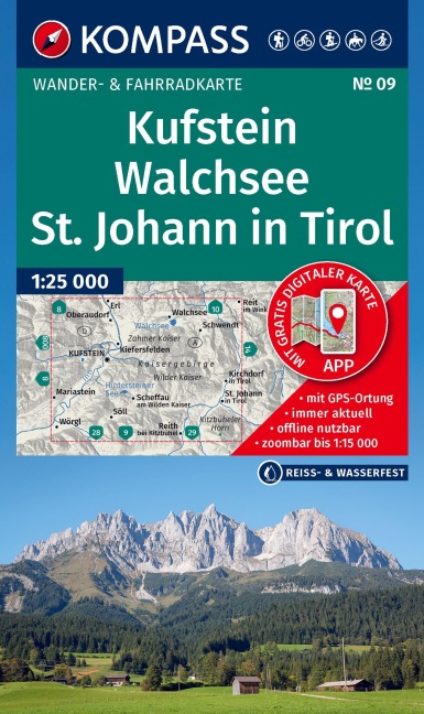 KOMPASS Wanderkarte 09 Kufstein, Walchsee, St. Johann in Tirol 1:25.000 - 