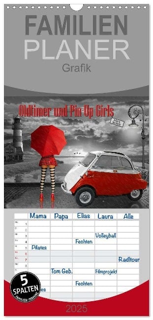 Familienplaner 2025 - Oldtimer und Pin-Up Girls by Mausopardia mit 5 Spalten (Wandkalender, 21 x 45 cm) CALVENDO - Monika Jüngling Alias Mausopardia