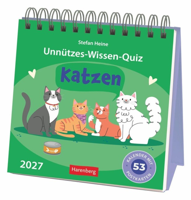 Unnützes-Wissen-Quiz Katzen Premium-Postkartenkalender 2027 - Kalender mit 53 Rätselkarten - Stefan Heine