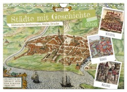 Cover-Bild zum Titel 'Städte mit Geschichte: Historische Zeichnungen, Stiche, Drucke (Wandkalender 2026 DIN A4 quer), CALVENDO Monatskalender' von 'Calvendo Calvendo'