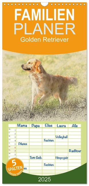 Familienplaner 2025 - Golden Retriever mit 5 Spalten (Wandkalender, 21 x 45 cm) CALVENDO - Andrea Redecker