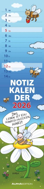 Notizkalender Humor 2026 - Streifenplaner 15x64 cm - Wandkalender - Küchenkalender - mit lustigen Cartoons und Sprüchen - Langplaner - 