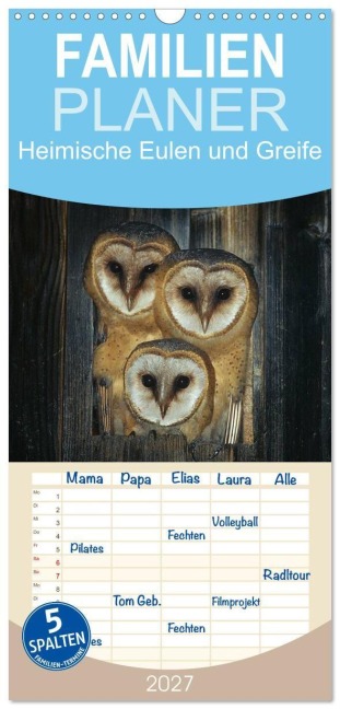 Familienplaner 2027 - Heimische Eulen und Greife mit 5 Spalten (Wandkalender, 21 x 45 cm) CALVENDO - Günter Bachmeier