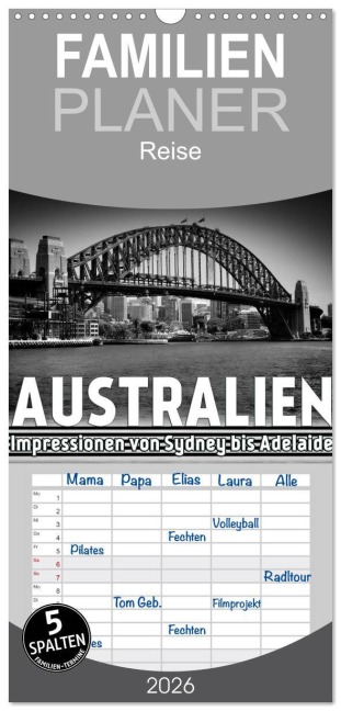 Familienplaner 2026 - AUSTRALIEN Impressionen von Sydney bis Adelaide mit 5 Spalten (Wandkalender, 21 x 45 cm) CALVENDO - Melanie Viola