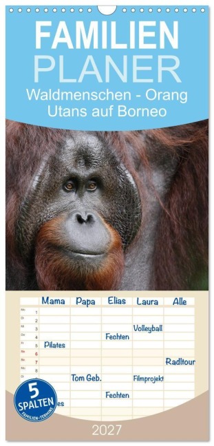 Familienplaner 2027 - Waldmenschen - Orang Utans auf Borneo mit 5 Spalten (Wandkalender, 21 x 45 cm) CALVENDO - Michael Herzog