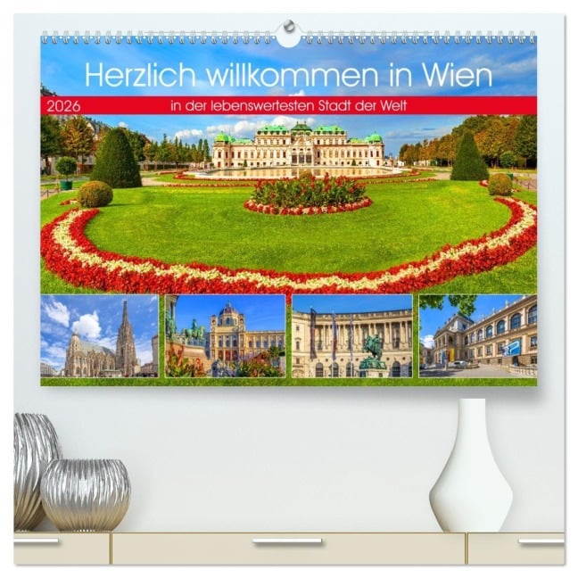 Herzlich willkommen in Wien (hochwertiger Premium Wandkalender 2026 DIN A2 quer), Kunstdruck in Hochglanz - Christa Kramer