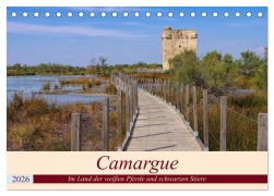Cover-Bild zum Titel 'Camargue - Im Land der weißen Pferde und schwarzen Stiere (Tischkalender 2026 DIN A5 quer), CALVENDO Monatskalender' von 'LianeM LianeM'