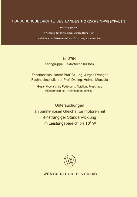 Untersuchungen an bürstenlosen Gleichstrommotoren mit einsträngiger Ständerwicklung im Leistungsbereich bis 102 W - Jürgen Draeger