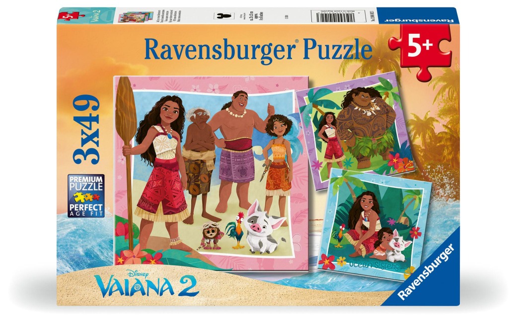 Kinderpuzzle 3x49 Teile - Disney Vaiana 2 - Auf, zu neuen Abenteuern - 