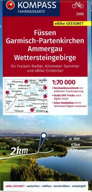 KOMPASS Fahrradkarte 3350 Füssen, Garmisch-Partenkirchen, Ammergau, Wettersteingebirge 1:70.000 - 