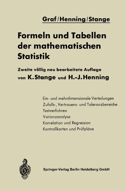 Formeln und Tabellen der mathematischen Statistik - Na Graf, Kurt Stange, Hans-Joachim Henning