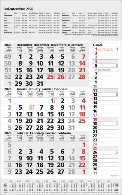 3-Monats-Planer Combi Grau 2026 - 