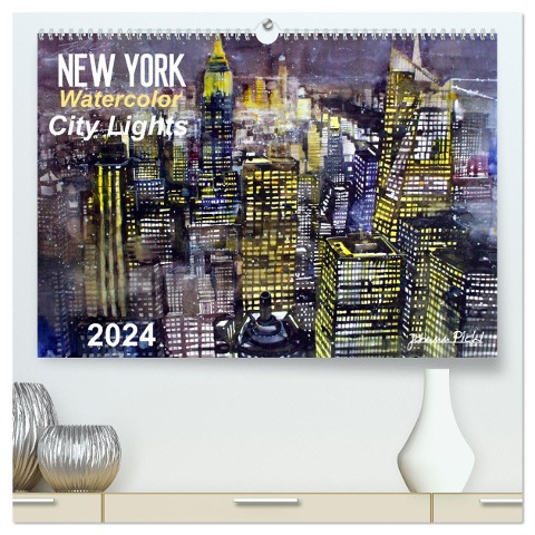 New York Watercolor Citylights (hochwertiger Premium Wandkalender 2024 DIN A2 quer), Kunstdruck in Hochglanz - Johann Pickl