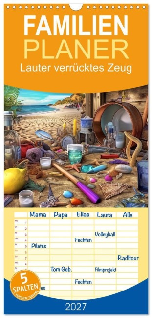 Familienplaner 2027 - Lauter verrücktes Zeug mit 5 Spalten (Wandkalender, 21 x 45 cm) CALVENDO - Kerstin Waurick