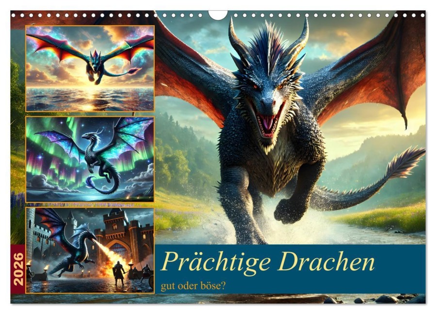 Prächtige Drachen, gut oder böse? (Wandkalender 2026 DIN A3 quer), CALVENDO Monatskalender - Sandra Lorenzen-Müller