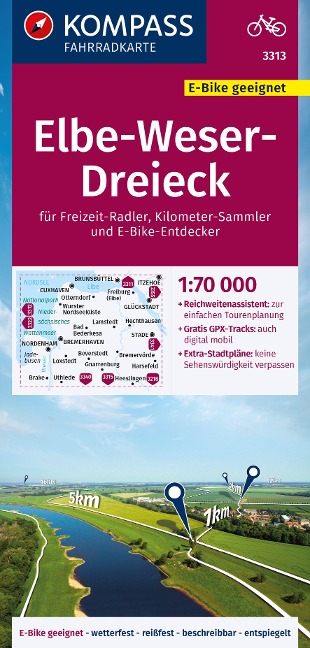 KOMPASS Fahrradkarte 3313 Elbe-Weser-Dreieck 1:70.000 - 