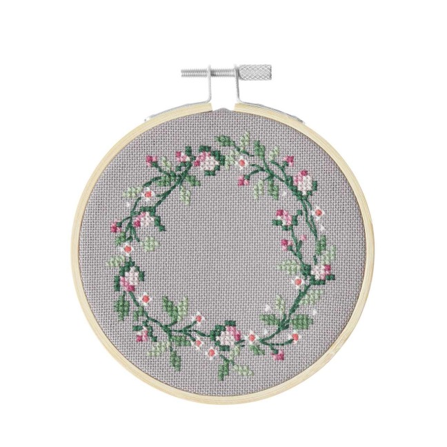 Stickpackung Gezählter Kreuzstich, Blumenkranz, Ø 10cm - 