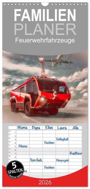 Familienplaner 2026 - Feuerwehrfahrzeuge mit 5 Spalten (Wandkalender, 21 x 45 cm) CALVENDO - Mh CONNECT 112 Marcus Heinz