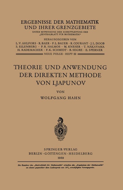 Theorie und Anwendung der direkten Methode von Ljapunov - Wolfgang Hahn