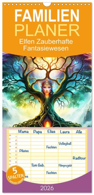 Familienplaner 2026 - Elfen Zauberhafte Fantasiewesen mit 5 Spalten (Wandkalender, 21 x 45 cm) CALVENDO - Dusanka Djeric