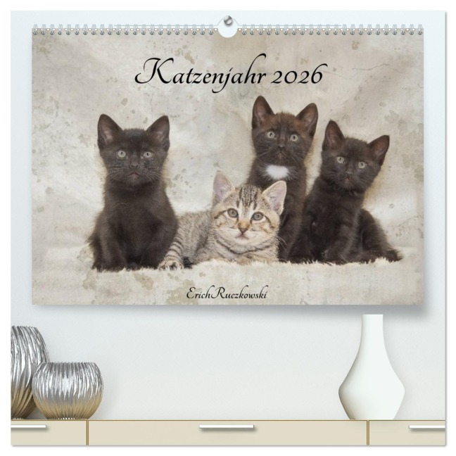 Katzenjahr 2026 (hochwertiger Premium Wandkalender 2026 DIN A2 quer), Kunstdruck in Hochglanz - Erich Ruczkowski