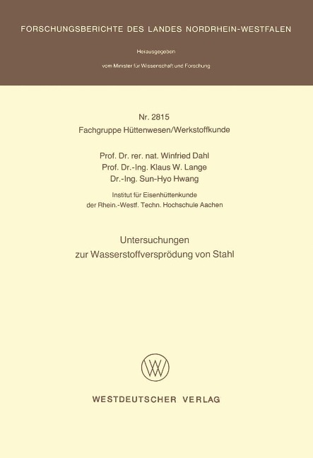 Untersuchungen zur Wasserstoffversprödung von Stahl - Winfried Dahl