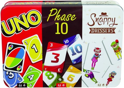 Kartenspiel-Klassiker in Metalldose: UNO, Phase 10 und Snappy Dressers