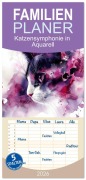 Cover-Bild zum Titel 'Familienplaner 2026 - Katzensymphonie in Aquarell mit 5 Spalten (Wandkalender, 21 x 45 cm) CALVENDO' von 'Ally Bee'